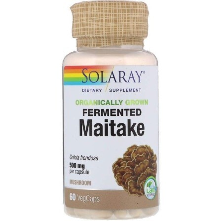 Грибы Майтаке, Fermented Maitake, Solaray, органик, ферментированные, 500 мг, 60 вегетарианских капсул