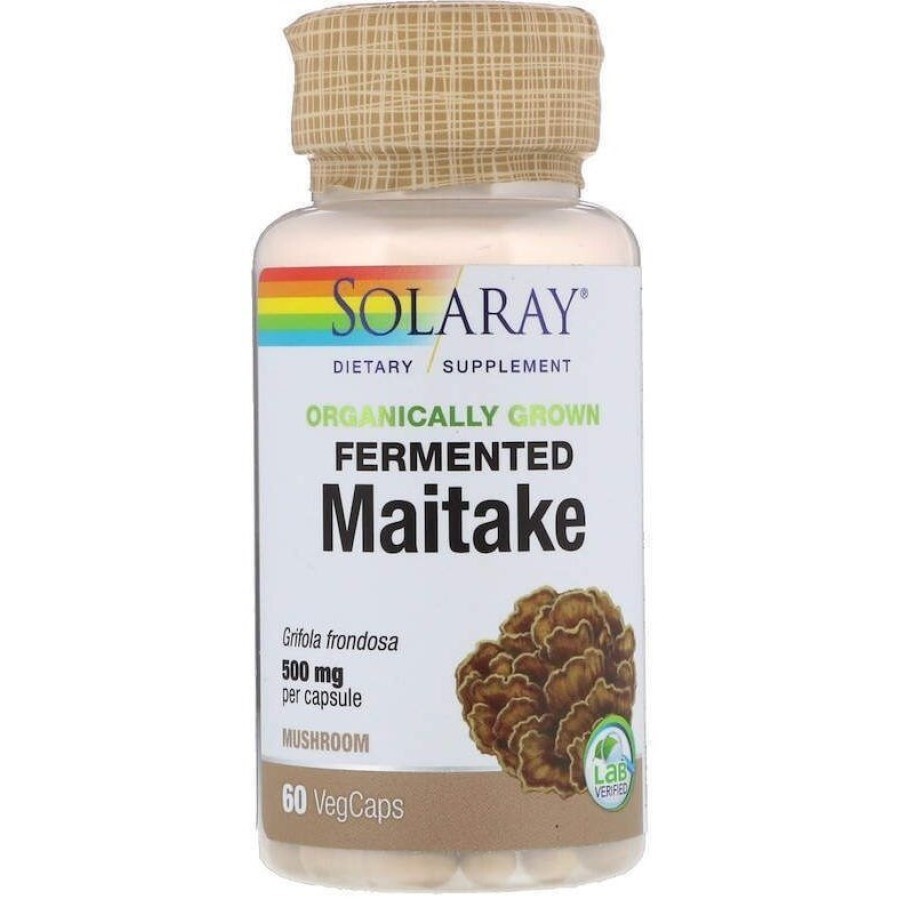 Грибы Майтаке, Fermented Maitake, Solaray, органик, ферментированные, 500 мг, 60 вегетарианских капсул: цены и характеристики