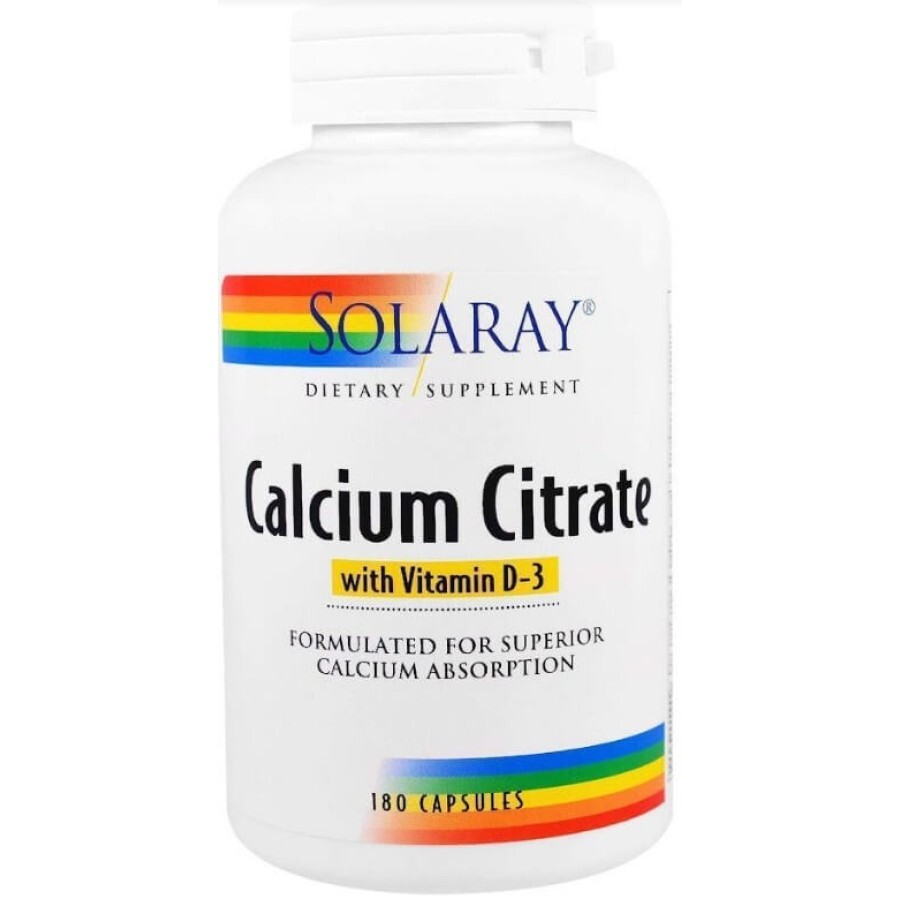 Цитрат кальция + Д3, Calcium Citrate Vitamin D-3, Solaray, 180 капсул: цены и характеристики