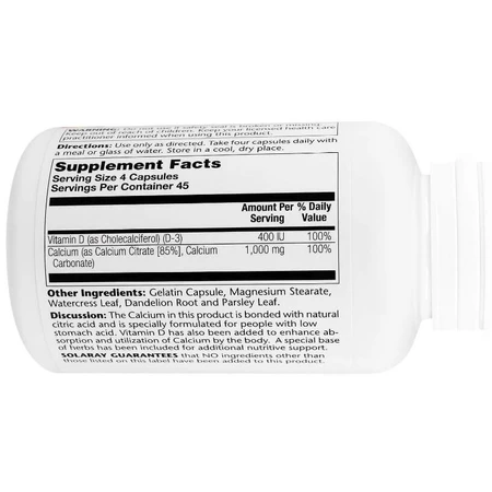 Цитрат кальция + Д3, Calcium Citrate Vitamin D-3, Solaray, 180 капсул: цены и характеристики