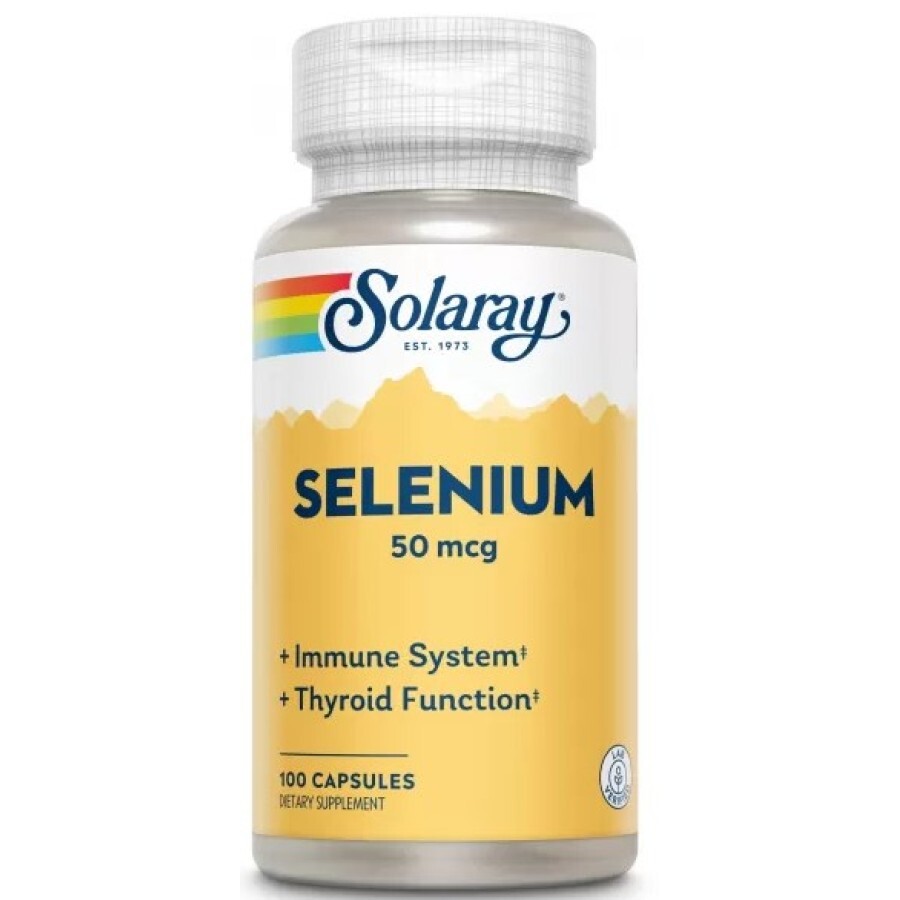Селен, Selenium, Solaray, органически связанный, 50 мкг, 100 вегетарианских капсул: цены и характеристики