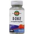 Витамины Д-3 и K-2, Vitamin D-3 K-2, KAL, вкус красной малины, 1000 МЕ/45 мкг MK-7, 60 микротаблеток