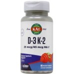 Вітаміни Д-3 та K-2, Vitamin D-3 K-2, KAL, смак червоної малини, 1000 МО/45 мкг MK-7, 60 мікротаблеток: ціни та характеристики