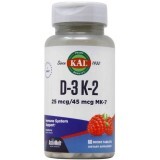 Вітаміни Д-3 та K-2, Vitamin D-3 K-2, KAL, смак червоної малини, 1000 МО/45 мкг MK-7, 60 мікротаблеток