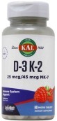 Витамины Д-3 и K-2, Vitamin D-3 K-2, KAL, вкус красной малины,  1000 МЕ/45 мкг MK-7, 60 микротаблеток