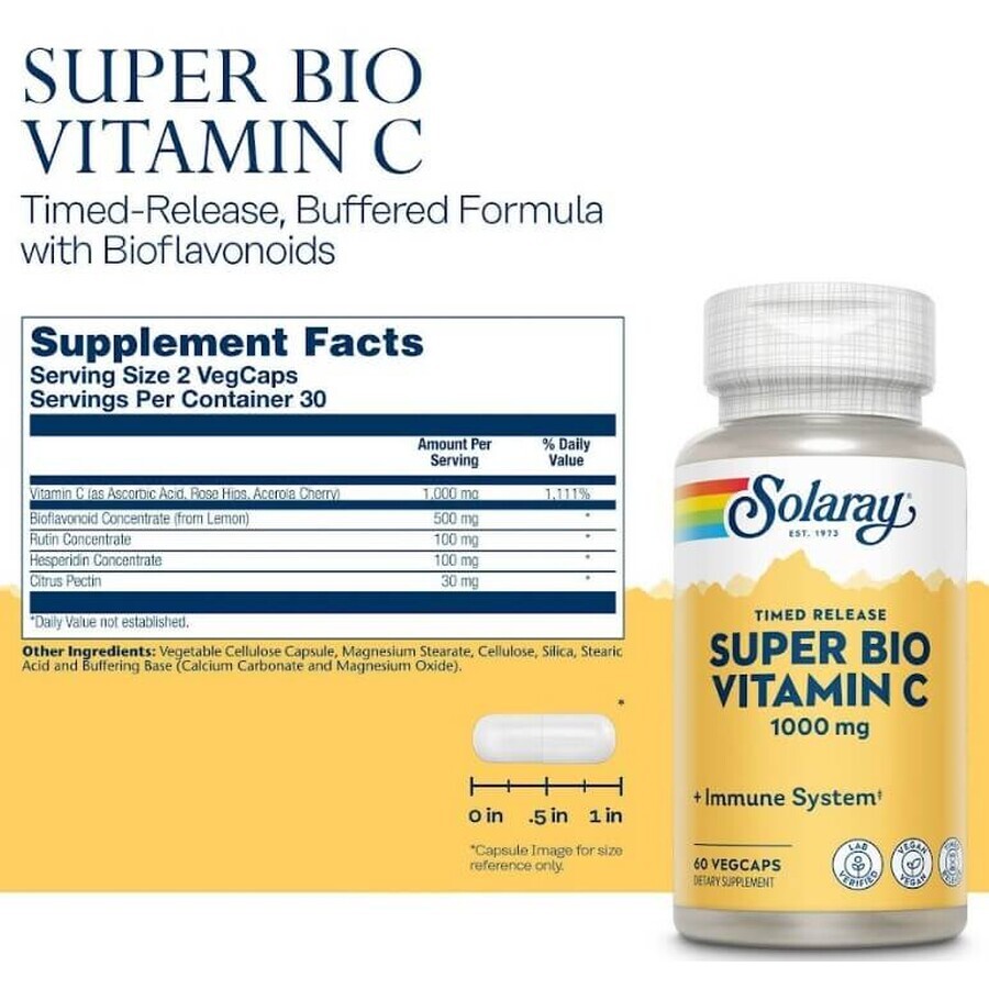 Буферизированный витамин С, Bio C Buffered, Solaray, 1000 мг, 60 вегетарианских капсул: цены и характеристики