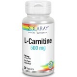 L-карнитин, L-Carnitine, Solaray, свободная форма, 500 мг, 30 вегетарианских капсул