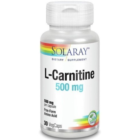 L-карнітин, L-Carnitine, Solaray, вільна форма, 500 мг, 30 вегетаріанських капсул