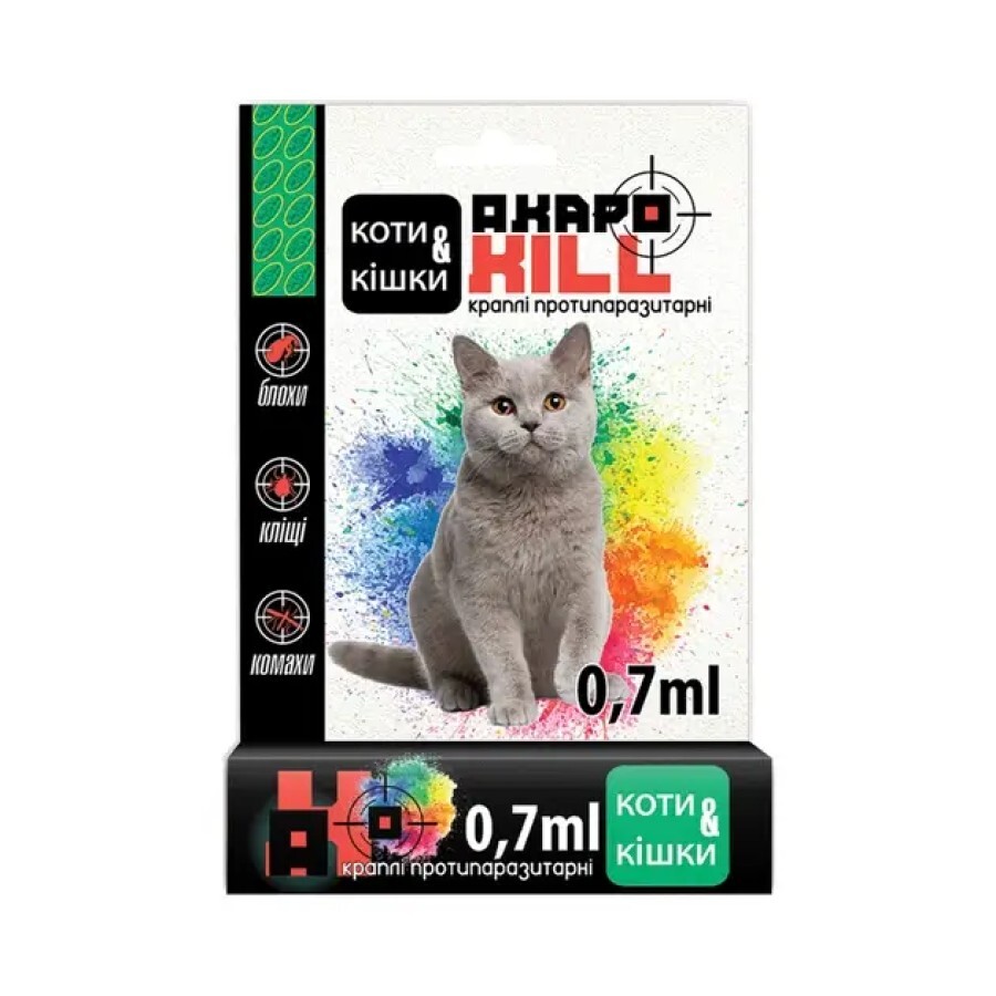 АкароKILL капли от блох и клещей котам ЗооХелс амп 0,7 мл: цены и характеристики