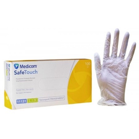 Перчатки Medicom Safe Touch виниловые, смотровые, неопудренные, нестерильные, L 