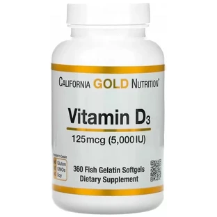 Вітамін D3, 5000 МО (125 мкг), California Gold Nutrition, 360 желатинових капсул