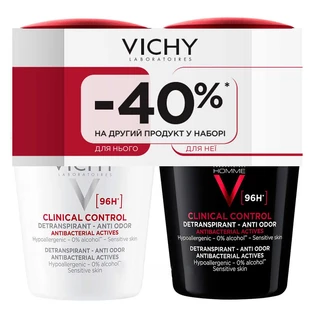 Набор шариковый антиперспирант Vichy Deo Clinical Control 96 часов защиты 50 мл + Антиперспирант Vichy Homme Clinical Control для мужчин 96 часов защиты 50 мл