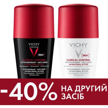 Набор шариковый антиперспирант Vichy Deo Clinical Control 96 часов защиты 50 мл + Антиперспирант Vichy Homme Clinical Control для мужчин 96 часов защиты 50 мл: цены и характеристики