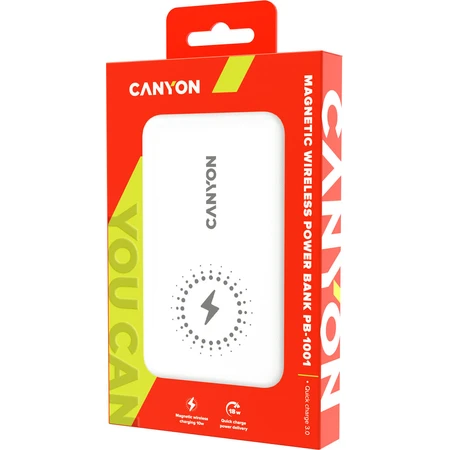 Внешний аккумулятор PB-1001 10000mAh, PD/18W, QC/3.0 +10W Magnet wireless charger, white, Canyon, США: цены и характеристики