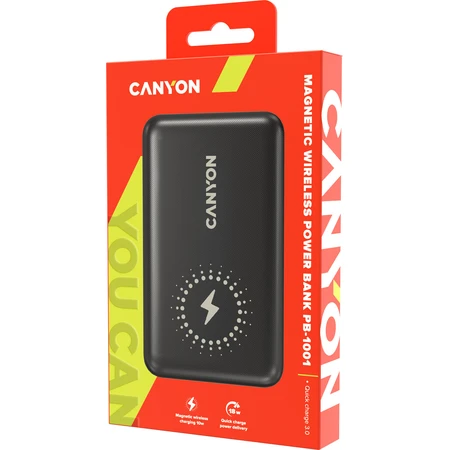 Внешний аккумулятор PB-1001 10000mAh, PD/18W, QC/3.0 +10W Magnet wireless charger, black, Canyon, США: цены и характеристики