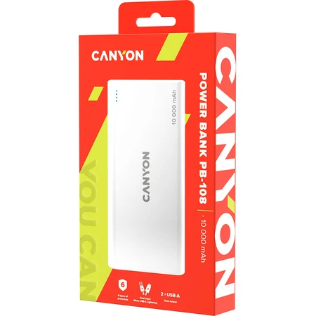 Батарея универсальная PB-108 10000mAh, Input 5V/2A, Output 5V/2.1A(Max), white, Canyon, США: цены и характеристики