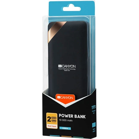 Портативний акумулятор PB-102 10000mAh, Input 5V/2A, Output 5V/2.1A(Max), Black, Canyon, США: ціни та характеристики