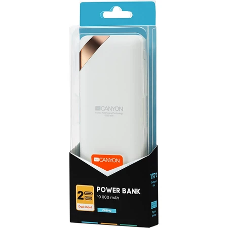 Портативний акумулятор PB-102 10000mAh, Input 5V/2A, Output 5V/2.1A(Max), White, Canyon, США: ціни та характеристики