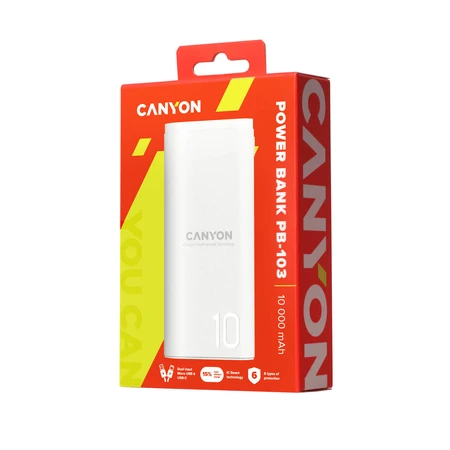 Портативный аккумулятор PB-103 10000mAh, Input 5V/2A, Output 5V/2.1A, White, Canyon, США: цены и характеристики