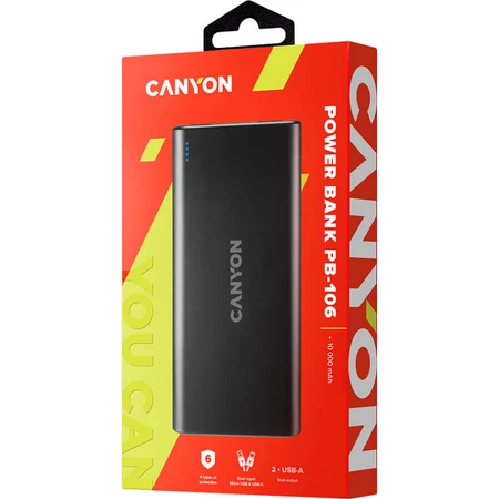Батарея універсальна PB-106 10000mAh Input 5V/2A, Output 5V/2.1A(Max), Canyon, США: ціни та характеристики