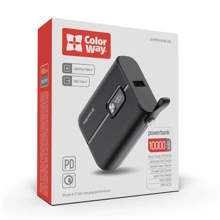 Батарея універсальна 10 000 mAh Full power (USB QC3.0 + USB-C Power Delivery 22.5, ColorWay, Китай: ціни та характеристики