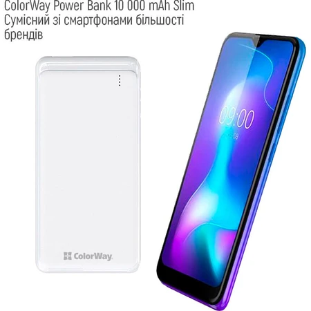 Батарея універсальна 10 000 mAh Slim (USB QC3.0 + USB-C Power Delivery 18W) White, ColorWay, Китай: ціни та характеристики