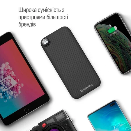 Батарея універсальна 10 000 mAh Slim, LCD, Black, ColorWay, Китай: ціни та характеристики