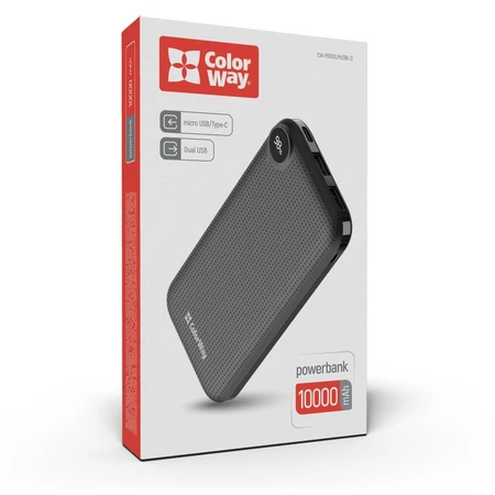Батарея універсальна 10 000 mAh Slim, LCD, Black, ColorWay, Китай: ціни та характеристики