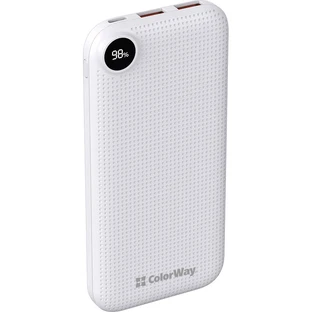 Батарея універсальна 10 000 mAh Slim, LCD, White, ColorWay, Китай
