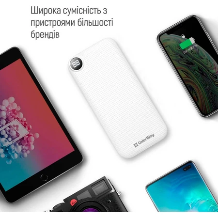 Батарея універсальна 10 000 mAh Slim, LCD, White, ColorWay, Китай: ціни та характеристики