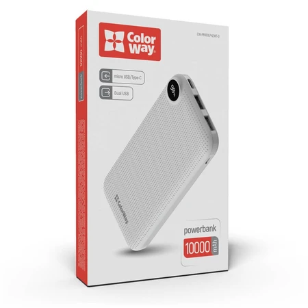 Батарея універсальна 10 000 mAh Slim, LCD, White, ColorWay, Китай: ціни та характеристики