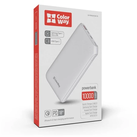 Батарея универсальная 10 000 mAh Soft touch (USB QC3.0 + USB-C Power Delivery 18W), ColorWay, Китай: цены и характеристики
