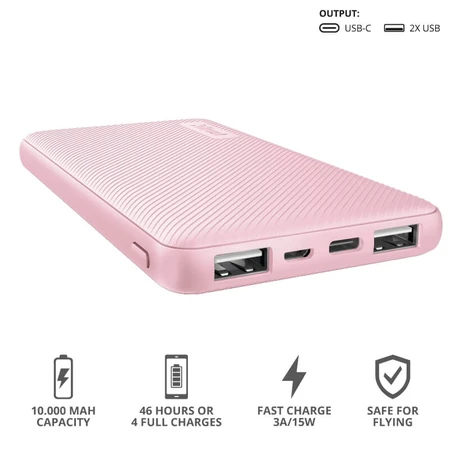 Батарея универсальная Primo 10000 mAh Pink, Trust, Китай: цены и характеристики