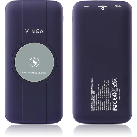 Батарея универсальная 10000 mAh Wireless QC3.0 PD soft touch purple, Vinga: цены и характеристики
