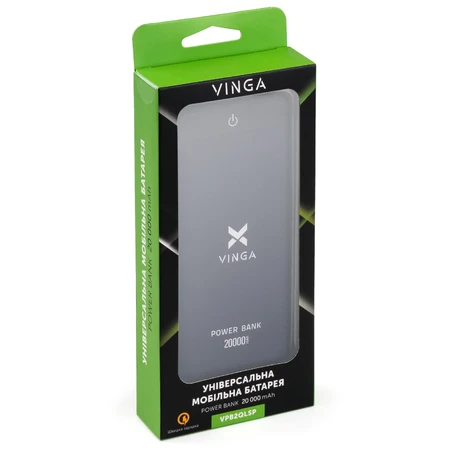 Батарея універсальна 20000 mAh QC3.0 Display soft touch purple, Vinga: ціни та характеристики