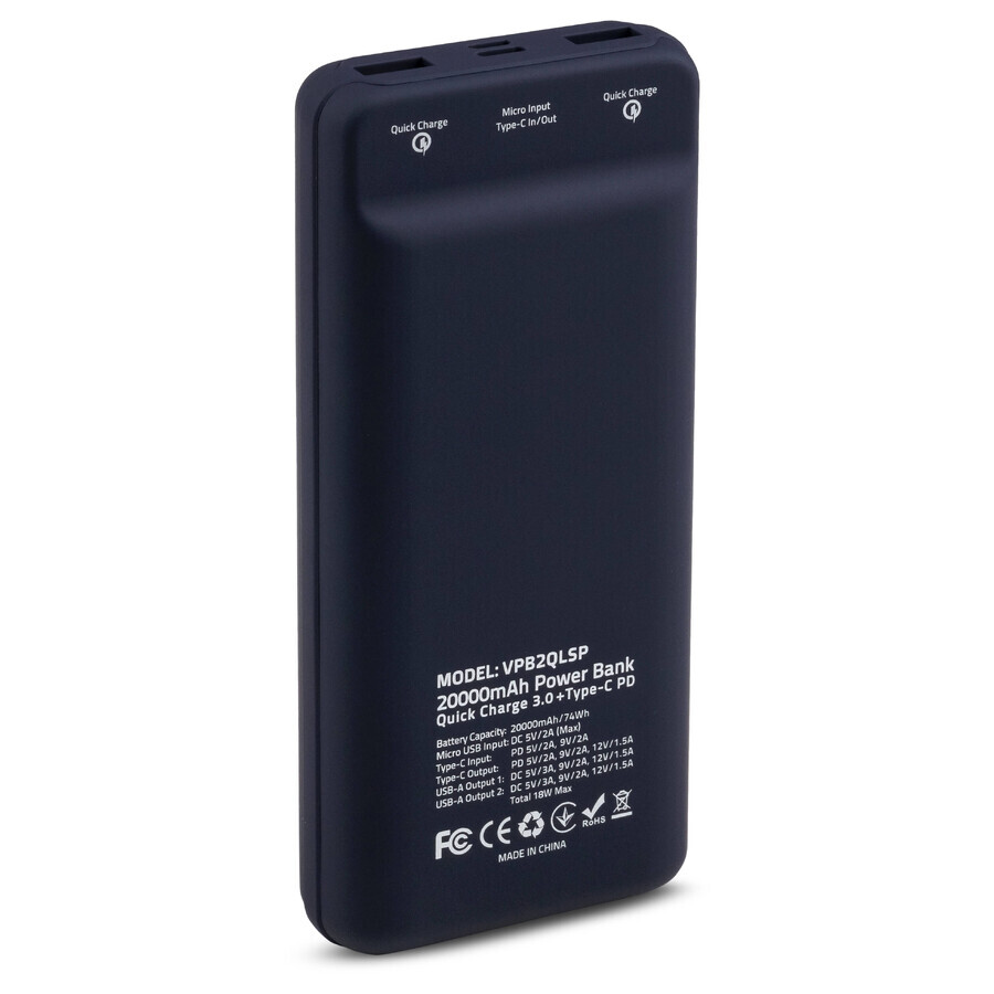Батарея універсальна 20000 mAh QC3.0 Display soft touch purple, Vinga: ціни та характеристики