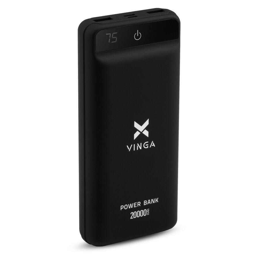 Батарея універсальна 20000 mAh QC3.0 Display soft touch black, Vinga: ціни та характеристики