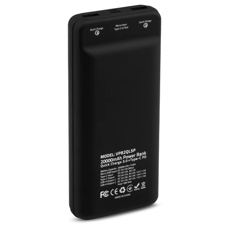 Батарея універсальна 20000 mAh QC3.0 Display soft touch black, Vinga: ціни та характеристики