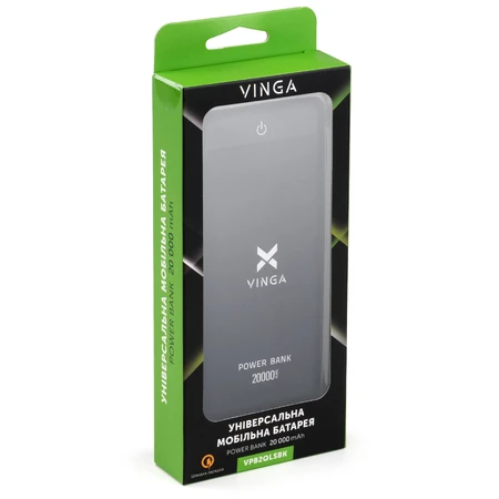 Батарея універсальна 20000 mAh QC3.0 Display soft touch black, Vinga: ціни та характеристики