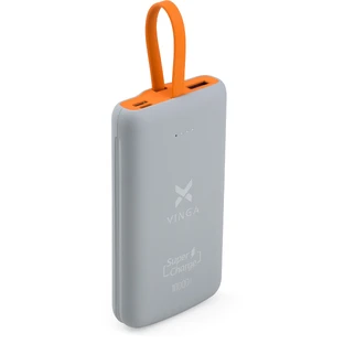 Батарея универсальная 10000 mAh SuperQC soft touch w/cable 22.5W dark grey, Vinga