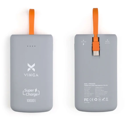 Батарея универсальная 10000 mAh SuperQC soft touch w/cable 22.5W dark grey, Vinga: цены и характеристики