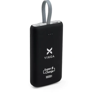 Батарея универсальная 10000 mAh SuperQC soft touch w/cable 22.5W black, Vinga