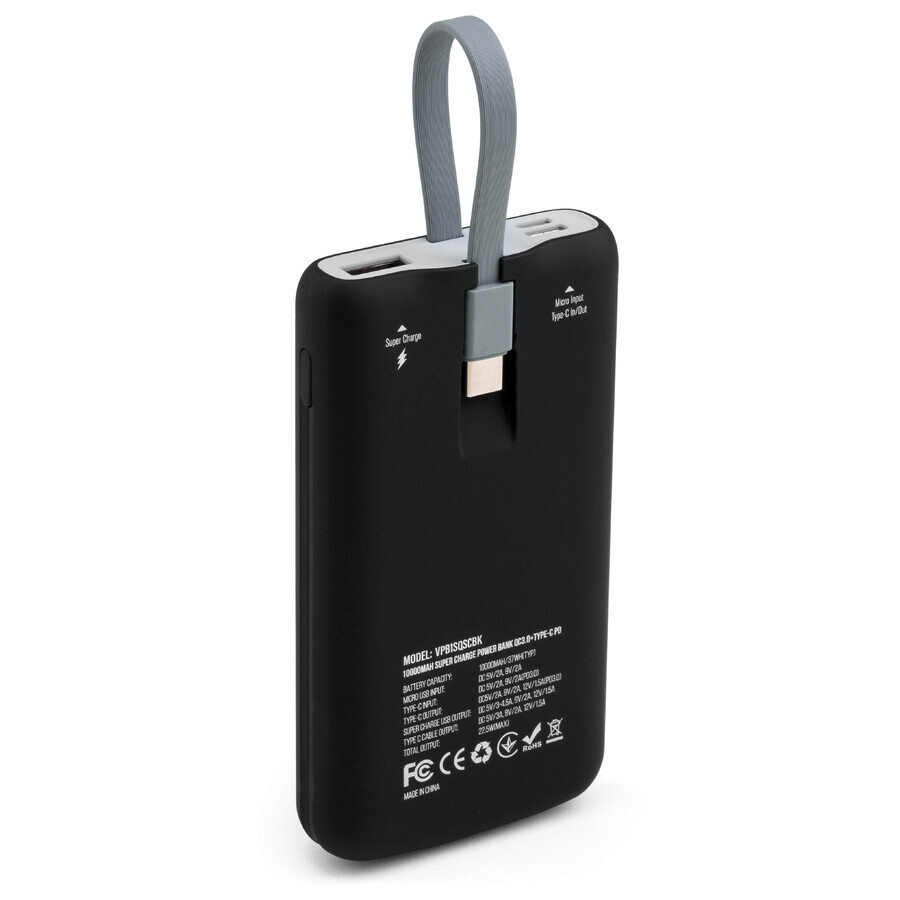 Батарея универсальная 10000 mAh SuperQC soft touch w/cable 22.5W black, Vinga: цены и характеристики