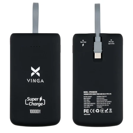 Батарея универсальная 10000 mAh SuperQC soft touch w/cable 22.5W black, Vinga: цены и характеристики