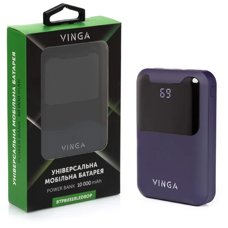Батарея універсальна 10000 mAh Display soft touch purple, Vinga: ціни та характеристики