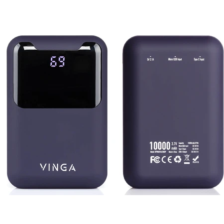 Батарея універсальна 10000 mAh Display soft touch purple, Vinga: ціни та характеристики