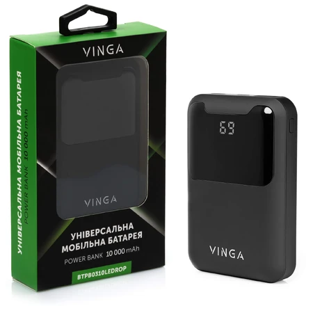 Батарея універсальна 10000 mAh Display soft touch black, Vinga: ціни та характеристики