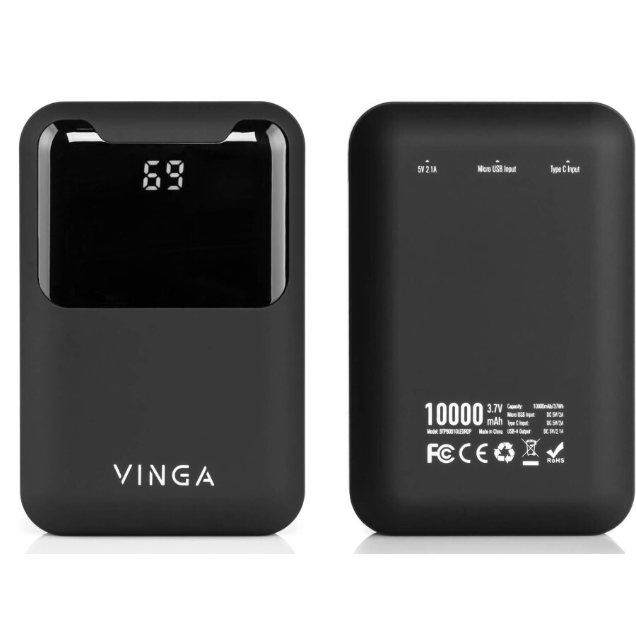 Батарея универсальная 10000 mAh Display soft touch black, Vinga: цены и характеристики