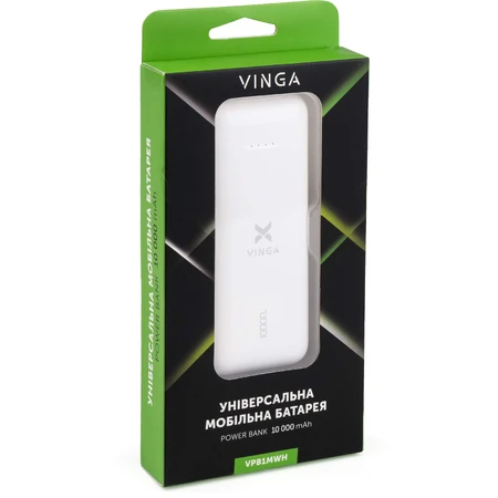 Батарея універсальна 10000 mAh glossy white, Vinga: ціни та характеристики