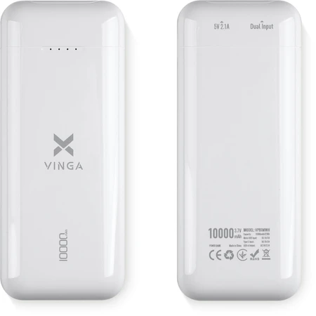 Батарея універсальна 10000 mAh glossy white, Vinga: ціни та характеристики
